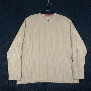 Sette Ponti Mens XL Tan Beige 100% Merino Wool Ribbed V-Neck Sweater Italy